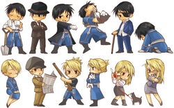  angry apple bishounen black_eyes black_hair black_hayate blonde_hair blonde_hair brown_eyes canine chibi eyepatch female full_metal_alchemist fullmetal_alchemist fullmetal_alchemist_brotherhood glasses gun happy inu kuudere long_hair male megane moe riza_hawkeye roy_mustang short_hair skirt smile suit 