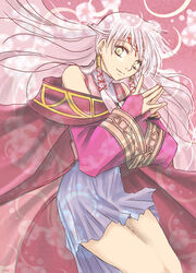  bare_shoulders bridal_gauntlets circlet commentary_request detached_sleeves dress female fingerless_gloves fire_emblem fire_emblem:_radiant_dawn gloves hair_tubes half_updo long_hair looking_at_viewer micaiah_(fire_emblem) micaiah_(queen_of_dawn)_(fire_emblem) osakabe_yanagi own_hands_together smile solo white_hair yellow_eyes 