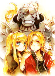  ahoge alphonse_elric amber_eyes blonde_hair blonde_hair blue_eyes edward_elric feline female full_metal_alchemist fullmetal_alchemist fullmetal_alchemist_brotherhood group long_hair male neko ponytail smile winry_rockbell yellow_eyes 