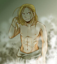  amber_eyes blonde_hair blonde_hair father_(fma) full_metal_alchemist fullmetal_alchemist fullmetal_alchemist_brotherhood homunculus long_hair male muscle no_shirt solo yellow_eyes 