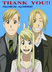  ahoge alphonse_elric amber_eyes blonde_hair blonde_hair blue_eyes brown_eyes edward_elric female full_metal_alchemist fullmetal_alchemist fullmetal_alchemist_brotherhood fullmetall_alchemist group long_hair male ponytail short_hair smile suit wink winry_rockbell yellow_eyes 