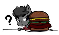  anthro burger cheese dairy_products domestic_cat felid feline felis female food fruit hi_res lettuce mammal meat plant question_mark ramona_dragunov simple_background solo sovietcatparty tomato vegetable white_background 