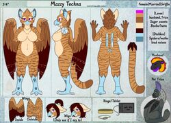  2019 anthro ass avian beak breasts color_swatch digital_media_(artwork) english_text feathered_wings feathers featureless_breasts featureless_crotch female fur grumpy_griffin_creations gryphon hair half-beak looking_at_viewer mazzy_techna model_sheet mythological_avian mythological_creature mythology narric_techna non-mammal_breasts nude scaled_legs simple_background smile solo standing text wings 