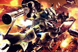  battle char&#039;s_counterattack commentary_request damaged explosion gatling_gun gm_iii gundam highres igaraigara jagd_doga_quess_custom mecha military military_vehicle no_humans realistic robot shield space spacecraft sparks weapon 