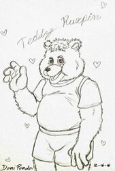  bear belly brown_bear clothed clothing dani_panda_(artist) fluffy fur hair illiop male mammal overweight overweight_male slightly_chubby solo teddy_ruxpin teddy_ruxpin_(series) traditional_media_(artwork) ursine 