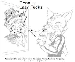 activity_book anthro bodily_fluids canid canine college connect_the_dots digital_drawing_(artwork) digital_media_(artwork) english_text fox fox_mccloud fredryk_phox male mammal monochrome nintendo paintchat photo profanity school simple_background snot solo star_fox star_fox_crashes_the_art_party text white_background