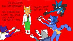 ambiguous_gender anthro ass black_eyes blue_body blue_fur blue_hair canid canine crossover empty_eyes english_text felid female fox fox_mccloud fredryk_phox fur generation_4_pokemon group hair krystal_(star_fox) lucario male mammal melanistic nintendo paintchat panther_caroso pokemon pokemon_(species) red_background simple_background star_fox sublime tail text white_body white_eyes white_fur wolf_o&#039;donnell