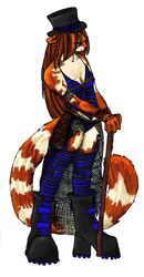 ailurid alternative_fashion anaphora anthro banrai big_tail biped brown_body brown_fur cane clothed clothing female fluffy fluffy_tail fur goth hat headgear headwear long_tail mammal markings multicolored_body multicolored_fur orange_body orange_fur red_panda simple_background solo standing striped_markings striped_tail stripes tail tail_markings top_hat two_tone_body two_tone_fur white_background white_body white_fur