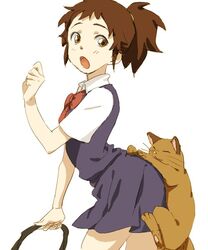 5:6 :3 brown_eyes brown_hair closed_eyes clothing daww digital_drawing_(artwork) digital_media_(artwork) domestic_cat dry_humping duo felid feline felis female feral ghibli hair haru_yoshioka human human_focus mammal not_furry_focus open_mouth orie ribbons school_uniform short_hair suggestive the_cat_returns uniform whiskers