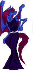 anthro armlet banrai belt blue_body clothed clothing equid equine female fully_clothed hair hi_res horse leaning mammal pink_hair simple_background solo tail white_background