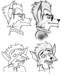 a_fox_in_space anthro canid canine duo fox fox_mccloud fredryk_phox james_mccloud male mammal monochrome nintendo paintchat simple_background star_fox white_background