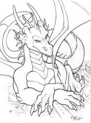 2004 claws dragon horn looking_at_viewer macro male membrane_(anatomy) membranous_wings monochrome mythological_creature mythological_scalie mythology richard_foley scalie simple_background solo tail tongue tongue_out white_background wings