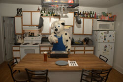 alcohol anthro appliance apron beer beverage biped black_body black_fur black_spots blue_apron blue_clothing blue_eyes bottle building butter_knife cabinet canid canine canis cardboard ceiling chair clothed clothing cocktail_glass container cooking_pot cookware costume countertop cup cutlery dalmatian dark_spots detailed_background domestic_dog door doorknob drinking_glass floor food fork fridge frying_pan fur furniture fursuit glass glass_bottle glass_container glass_cup grandfathered_content house inside internal_wall kitchen kitchen_appliance kitchen_cabinet kitchen_knife kitchen_stove kitchen_utensils knife machine magnet male mammal markings metal_container metal_cooking_pot microwave_oven open_door oven photography_(artwork) plaster_(disambiguation) plaster_ceiling plate pup1k real solo spoon spots spotted_body spotted_fur stove table toaster tools unknown_artist wall_(structure) wall_cabinet white_body white_ceiling white_fur white_wall wine_glass wood wood_floor wood_furniture wood_table