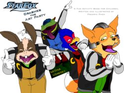 4:3 activity_book alpha_channel anthro avian beak bird blue_body blue_feathers canid canine college english_text falco_lombardi feathers fox fox_mccloud fredryk_phox group male mammal nintendo paintchat peppy_hare school simple_background slippy_toad star_fox star_fox_crashes_the_art_party tail text transparent_background