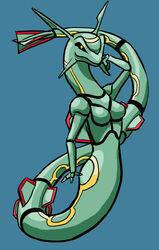 anthro anthrofied breasts female generation_3_pokemon legendary_pokemon nintendo non-mammal_breasts oniontrain pokemon pokemon_(species) pokemorph rayquaza solo yellow_eyes