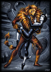 animal_humanoid backless_gloves bandana candra cats_(musical) clothing collar dancing domestic_cat duo felid feline felis fingerless_gloves gloves handwear heterochromia humanoid kerchief magic male male/male mammal mr._mistoffelees romantic romantic_couple rum_tum_tugger tabby_cat tail tuxedo_cat