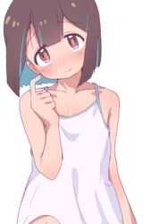  blue_hair blush bob_cut brown_hair closed_mouth collarbone colored_inner_hair commentary female hatafuta hozuki_momiji looking_at_viewer multicolored_hair onii-chan_wa_oshimai! red_eyes short_hair simple_background smile solo tank_top two-tone_hair white_background 