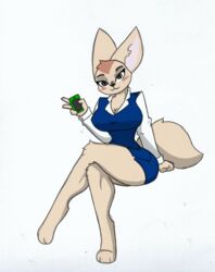  aggretsuko anthro big_breasts blush breasts canid canine female fennec_fox fenneko fox hi_res mammal office_lady pace-maker sanrio small_waist solo thick_thighs true_fox wide_hips 