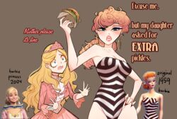  2girls barbara_millicent_roberts barbie_(franchise) big_breasts blonde_female blonde_hair centurii-chan clothing female female_only history human meme mother_and_daughter multiple_girls original_character pale_skin parody personification swimwear talking_to_viewer text 