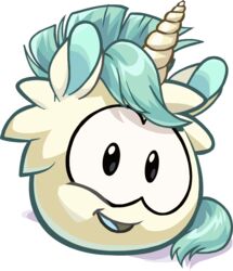  alpha_channel ambiguous_gender blue_hair club_penguin full-length_portrait hair horn horse_ears looking_at_viewer mammal official_art portrait puffle solo tail toony unicorn_puffle unknown_artist white_body 