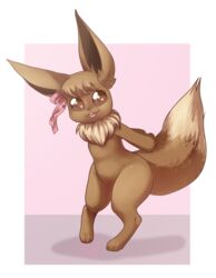  2019 3_toes absurd_res alpha_channel anthro bow_ribbon brown_body brown_eyes brown_fur brown_nose eevee feet female fur generation_1_pokemon hands_behind_back hi_res inner_ear_fluff looking_at_viewer murzikteijiro neck_tuft nintendo open_mouth pokemon pokemon_(species) ruka_vaporeon simple_background solo teeth toes tongue tuft 