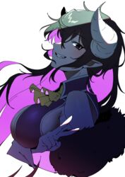  arms_under_breasts black_eyes black_hair breasts clenched_teeth colored_inner_hair cropped_torso demon_girl demon_horns female fur-trimmed_jacket fur_trim hal-bard highres horns isekai_one_turn_kill_nee-san:_ane_douhan_no_isekai_seikatsu_hajimemashita jacket kilmaria_(ichigeki_ane) large_breasts looking_at_viewer multicolored_hair neckerchief pink_hair pointy_ears profile sideboob solo teeth two-tone_hair upper_body v yellow_neckerchief 