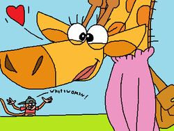 4:3 aliasing anthro atelid athor1994 cartoon_network clothing digital_media_(artwork) duo english_text female giraffe giraffid haplorhine heart_symbol horn ingrid_giraffe jake_spidermonkey low_res male mammal monkey my_gym_partner&#039;s_a_monkey new_world_monkey ossicone primate simple_background source_request spider_monkey tail text