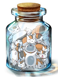 3:4 :3 against_surface ambiguous_gender belly belly_on_glass bottle closed_eyes collar container cork domestic_cat felid feline felis group hiziri lying madara_(natsume_yuujinchou) mammal natsume&#039;s_book_of_friends on_back on_glass