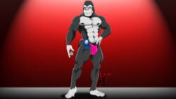 2011 abs anthro ape biceps big_muscles clothed clothing fabfelipe full-length_portrait gorilla haplorhine looking_at_viewer male mammal muscular muscular_anthro muscular_male nipples pecs portrait pose primate ribbons skimpy solo speedo swimwear topless