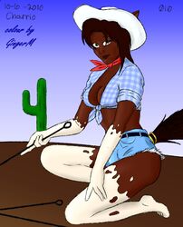 2010 accessory animal_humanoid bandana barefoot biped blue_bottomwear blue_clothing blue_shorts blue_topwear bottomwear branding breasts brown_body brown_breasts brown_ears brown_hair brown_skin bulge cactus charrio cleavage clothed clothing country cowboy_hat denim denim_bottomwear denim_clothing digital_media_(artwork) equid equid_humanoid equine equine_humanoid feet female fully_clothed furgonomics gloves_(marking) hair hat headgear headwear horse humanoid jeans jewelry kerchief leg_markings looking_at_viewer mammal mammal_humanoid markings multicolored_body multicolored_skin neckerchief pants pattern_clothing pattern_shirt pattern_topwear plaid plaid_clothing plaid_shirt plaid_topwear plant plantigrade ranch red_bandanna red_clothing red_kerchief red_neckerchief rhiannon_(gingerm) ring rural shirt shorts skimpy socks_(marking) solo tail tail_accessory tail_jewelry tail_ring tied_shirt tight_bottomwear tight_clothing tight_topwear toes topwear two_tone_body two_tone_skin western white_body white_clothing white_headwear white_skin