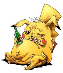 alcohol ambiguous_gender beverage bottle cigarette container drunk fur generation_1_pokemon hermesgildo holding_bottle holding_container holding_object mammal nintendo pikachu pokemon pokemon_(species) rodent simple_background solo source_request substance_intoxication tail unavailable_at_source what white_background why yellow_body yellow_fur