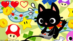 ambiguous_gender bandana black_body black_fur clothed clothing coin controller cord domestic_cat felid feline felis fungus fur game_controller gameplay_mechanics gamercat_(character) gaming gold_(metal) gold_coin gui health_bar heart_symbol kerchief kerchief_only mammal mario_bros monotone_bandanna monotone_clothing monotone_neckerchief mostly_nude mushroom neckerchief neckerchief_only nervous nes_controller nintendo nintendo_controller nintendo_entertainment_system playing_video_game poison_mushroom potion power-up red_bandanna red_heart red_kerchief red_neckerchief retro_controller solo star star_(mario_bros) super_mushroom tail tetris tetronimo text the_gamercat unknown_artist url wallpaper wired_controller