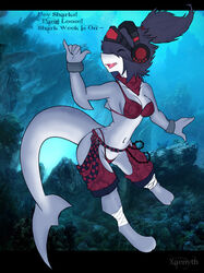 alternative_fashion anthro bikini breasts chains clothed clothing digital_drawing_(artwork) digital_media_(artwork) emo female fish hi_res marine non-mammal_breasts scene_haircut sea shark skimpy smile solo swimwear tail water xaenyth xaenyth_(character)