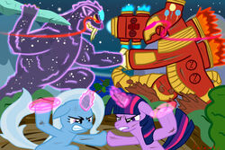 armor bear celestial_being cosmic_flesh cosmic_fur crossover earth_pony equid equine female feral fight friendship_is_magic fur group hair hasbro hi_res horn horse iron_man machine mammal marvel mecha multicolored_hair my_little_pony mythological_creature mythological_equine mythology pinkie_pie_(mlp) pony power_armor purple_body purple_fur purple_hair robot scratches tail tiarawhy trixie_(mlp) twilight_sparkle_(mlp) two_tone_hair unicorn ursa_major_(mlp)