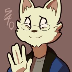  1:1 2022 5_fingers absurd_res anthro awkward awkward_smile brown_nose clothed clothing colored domestic_cat eyewear felid feline felis fingers fur glasses hi_res icon male mammal murizy shaded solo tan_body tan_fur white_body white_fur 