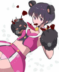  2015 animal_humanoid bear black_hair claws clothing crown digital_drawing_(artwork) digital_media_(artwork) eating female food food_in_mouth hair headgear heart_symbol human humanoid jewelry looking_at_viewer mammal mammal_humanoid necklace necktie omiomikekyu panties paws pink_clothing pink_eyes pink_panties pink_underwear raised_paw solo tan_body tan_skin underwear ursid_humanoid ursine ursine_humanoid yuri_kuma_arashi yurishiro_ginko 