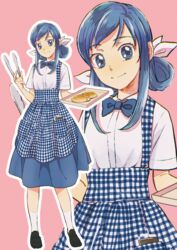  alternate_breast_size alternate_costume alternate_hairstyle apron blue_apron blue_background blue_bow blue_bowtie blue_eyes blue_hair blue_skirt bow bowtie bread checkered_apron checkered_clothes dokidoki!_precure employee_uniform female food full_body gingham gingham_apron hair_bun high-waist_skirt highres hishikawa_rikka kneehighs kobeya kobeya_uniform long_hair looking_at_viewer pama pink_background plaid plaid_apron pleated_shirt precure ribbon shirt simple_background single_hair_bun skirt socks tray uniform waitress white_legwear white_ribbon white_shirt zoom_layer 