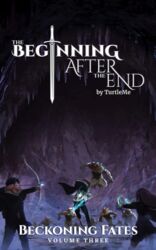  2boys arthur_leywin aura battle bow cave commentary_request copyright_name cover cover_page elijah_knight english_text female fighting_stance highres jasmine_flamesworth monmacairap monster multiple_boys novel_cover official_art red_eyes sword the_beginning_after_the_end weapon 