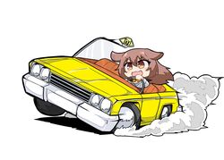  animal_ears bone_hair_ornament braid brown_hair car chibi crazy_taxi dog_ears dog_girl driving female hair_ornament highres hololive inugami_korone inugami_korone_(street) kuroshiro1011 motor_vehicle official_alternate_costume open_mouth taxi vehicle_focus virtual_youtuber 