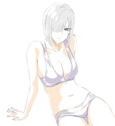  bob_cut breasts cleavage collarbone colored_eyelashes female fiona_frost hair_over_one_eye highres large_breasts leaning_back looking_at_viewer medium_hair mitsugu navel simple_background solo spy_x_family swimsuit white_background white_hair 