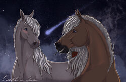  ambiguous/ambiguous ambiguous_gender blue_eyes blush dolehest duo equid equine eye_contact female_(lore) feral flower hi_res horse icelandic_horse looking_at_another male_(lore) mammal mary_(bloopertrooper) maxym_(bloopertrooper) night plant purple_eyes rose_(flower) shooting_star sky smile zamch 