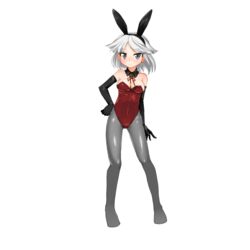  animal_ears anmita_(rarutos) black_gloves blush breasts commentary detached_collar elbow_gloves fake_animal_ears female fujiwara_no_shirogane_no_sanra full_body genderswap_(otf) gloves grey_eyes grey_hair grey_pantyhose latex latex_gloves len&#039;en leotard neck_ribbon pantyhose playboy_bunny rabbit_ears red_leotard red_ribbon ribbon rule_63 short_hair simple_background small_breasts solo strapless strapless_leotard tachi-e transparent_background yin_yang 