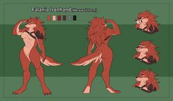  absurd_res anthro auburn_fur auburn_hair canid canine canis falania_ironhand female flexing fluffy fluffy_tail fur hair hi_res huge_filesize mammal model_sheet muscular muscular_female mythological_canine mythological_creature mythology shoulder_armor snarling solo tail tan_body tan_fur the_lost_cinnamon_roll were werecanid werecanine werewolf wolf 