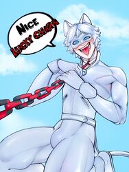  adrien_agreste bolloxxxz bulge chains clothed dialogue drooling leash male male_only miraculous_ladybug muscles muscular muscular_male tagme teen_boy tongue tongue_out 