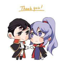  1boy black_hair chibi commission commissioner_upload female fire_emblem fire_emblem:_genealogy_of_the_holy_war fire_emblem:_thracia_776 fire_emblem_heroes gift_art highres ishtar_(fire_emblem) reinhardt_(fire_emblem) shihoran thank_you 