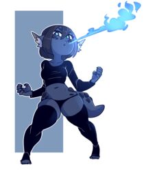  2018 5_fingers animal_humanoid black_clothing black_hair black_legwear black_panties black_underwear blue_eyes breasts clothed clothing digital_media_(artwork) dragon dragon_humanoid female fingers fire glowing glowing_eyes hair humanoid inner_ear_fluff legwear looking_at_viewer mythological_creature mythological_scalie mythology navel nuclearwasabi open_mouth panties plantigrade scalie shirt simple_background skindentation small_breasts smolder solo standing stockings tail thick_thighs thigh_highs tight_clothing topwear tuft underwear 