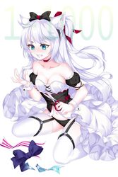  animal_ears aqua_eyes azur_lane bad_id bad_twitter_id blush breasts cleavage collar commentary_request dress female hair_ornament hair_ribbon hammann_(azur_lane) hammann_(retrofit)_(azur_lane) highres long_hair ribbon scissors thighhighs uosaasou very_long_hair white_hair white_thighhighs 