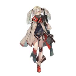  asymmetrical_legwear belt black_gloves blonde_hair blush boots closed_mouth coat cross female freckles full_body girls&#039;_frontline glasses gloves grey_coat gun h&amp;k_hk21 hair_ornament hair_over_one_eye hk21_(girls&#039;_frontline) holding iron_cross jewelry knee_pads long_hair long_sleeves looking_at_viewer machine_gun official_art open_clothes over_shoulder purple_eyes red_scarf round_eyewear scarf smile solo standing thigh_strap transparent_background twintails uneven_legwear weapon weapon_over_shoulder xiao_chichi 