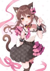  :d animal_ear_fluff animal_ears black_thighhighs bow brown_eyes brown_hair cat_ears cat_girl cat_tail commentary_request commission female fujimiya_kotoha fukunoki_tokuwa grey_skirt hair_between_eyes hairbow hands_up heart heart_background long_hair long_sleeves looking_at_viewer nail_polish palette_project pink_bow pink_nails plaid plaid_skirt pleated_skirt puffy_long_sleeves puffy_sleeves sample_watermark shirt single_sleeve skeb_commission skirt smile solo tail thighhighs twintails very_long_hair virtual_youtuber watermark white_background white_shirt wrist_cuffs 