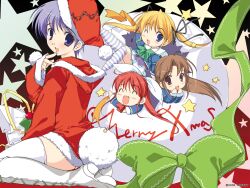  amagasaki_mikoto augustic_pieces christmas fujieda_honami santa_costume santa_hat shibugaki_matsuri tachibana_chihiro thigh-highs zettai_ryouiki 